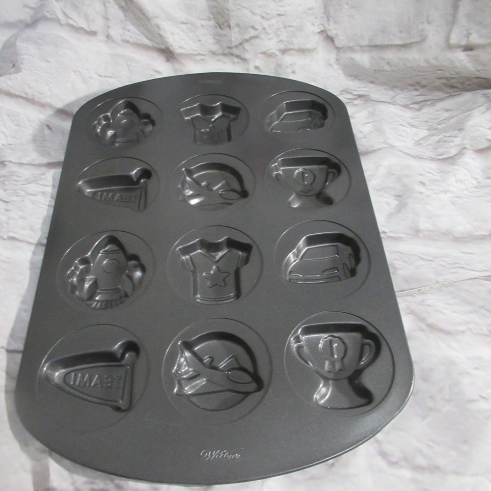 Wilton Mini cake pan sports flag rocket plane boys non stick cupcake cookie bake